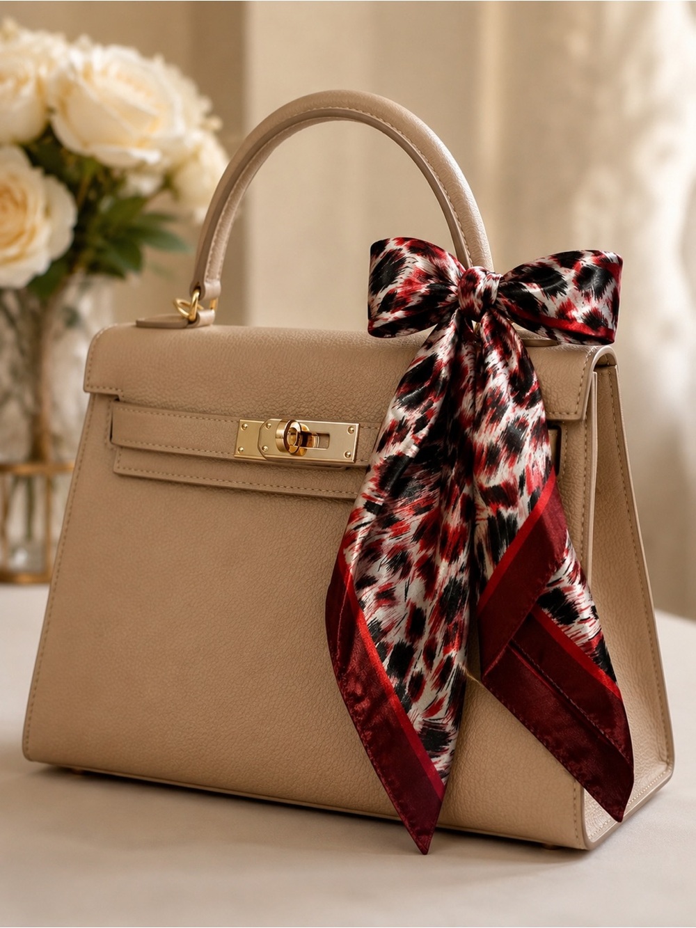 Twilly Red Leopard-Print Scarf Accent